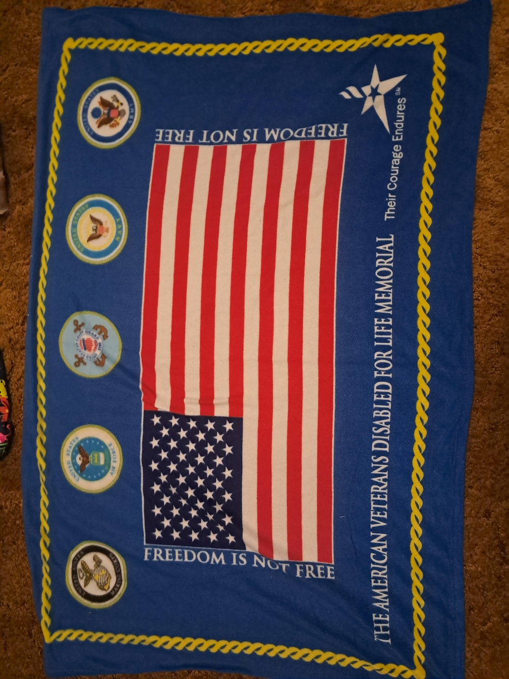 Blue American Flag Veterans Throw Blanket - Freedom Is Not Free